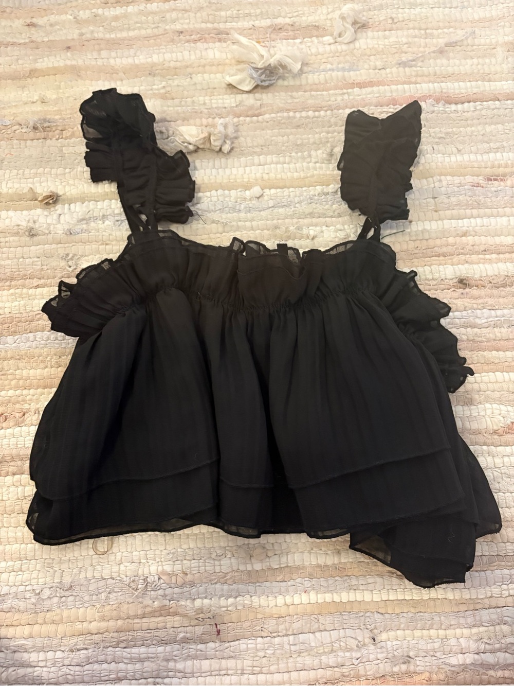 Black Ruffled Crop Tank Top